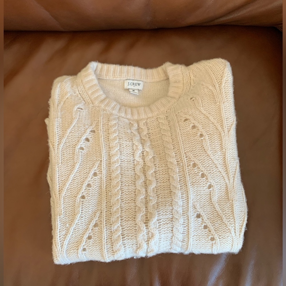 J.Crew | J.Crew Factory Pointelle Cable Front Pullover Sweater | Cream - Picture 4 of 5